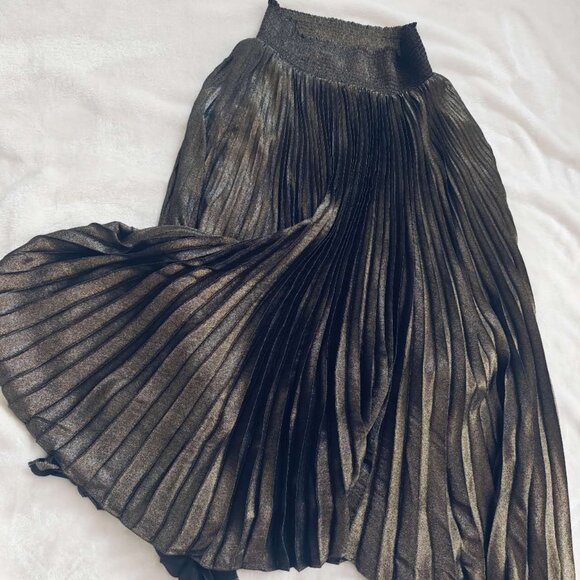 NWT ELIE TAHARI Tarnished Gold Pleated Midi Skirt Asymmetric - Picture 4 of 5